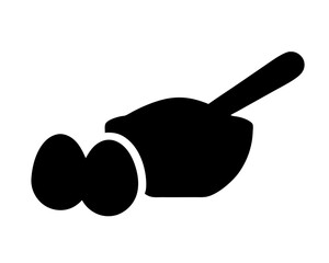 Simple black silhouette image of eggs, bowl, and spoon for cooking