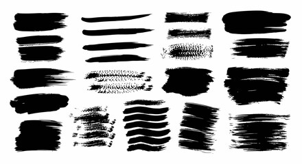 Collection of varied black paint brush strokes on a white background