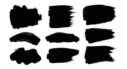 Assortment of diverse black brushstrokes on a clean white background, creating artistic textures.