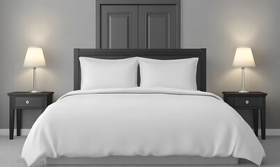 A well appointed bedroom with clean bedding and lamps