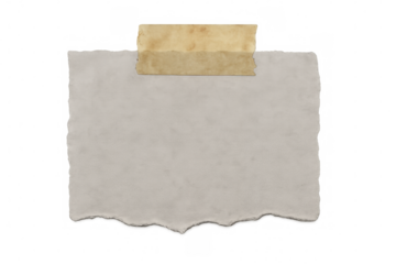 Vintage paper sheet, edges torn, affixed with weathered masking tape against translucent backdrop, evoking nostalgic aged aesthetic
