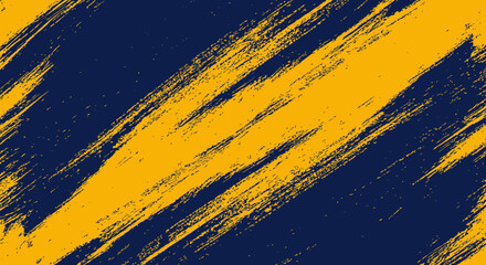 Diagonal brush strokes in golden yellow and navy blue create a dynamic artwork