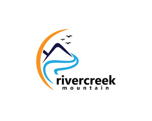 creative river logo, river and mountain stripes, logo design template