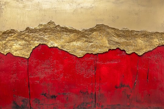 Impasto oil paint texture in bold red and gold thick brushstrokes tactile artistic depth