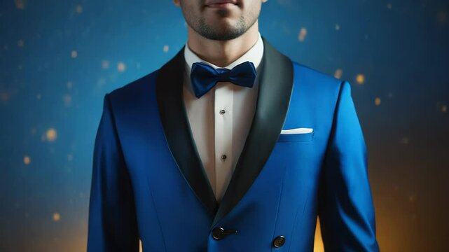 Elegant blue tuxedo with black satin lapel