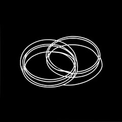 White circles overlapping in a cluster on a black background creating an abstract design element shape