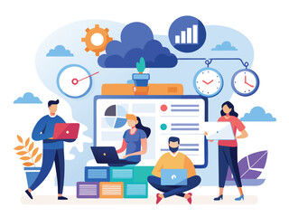 People Managing Time and Projects Online