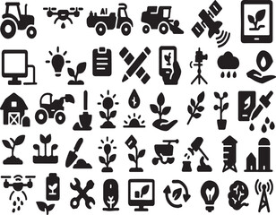 silhouette modern technology icons or logo vector clear image with white background used for agriculture, spare research, travel routes, 