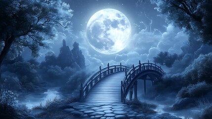 Magical moonlit bridge path fantasy