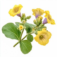 hyoscyamus niger henbane plant yellowish flowers with purple veins and lobed leaves isolated on white transparent background