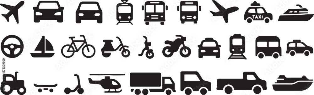 Fototapete diverse collection of transportation vehicles rendered in a vibrant cmyk color palette with clean ve
