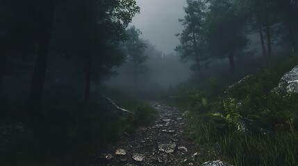 Misty forest path