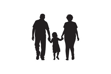 Silhouette of a Family Walking Together Hand in Hand Featuring a Father Mother and Young Child on a White Background Symbolizing Togetherness