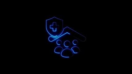 Healthcare protection symbol depicting shield and cross with people group outline concept