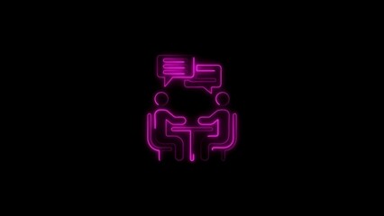 Neon illustration depicting a conversation between two people at a table