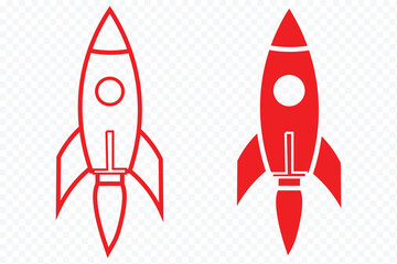 Rocket icon set. Business start up symbol. Rocket launching sign. Vector in flat and outline design style. . Simple outline rocket sign. Rocket launched icon. eps 10
