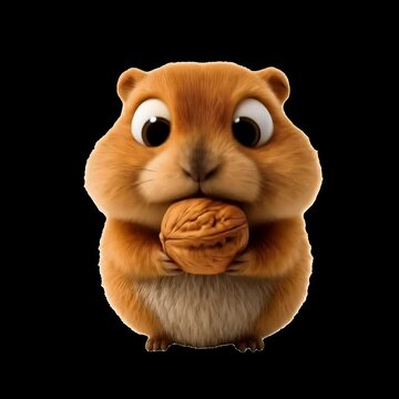 Cute squirrel holding nut animation isolated asset, transparent 4K video, alpha channel, ProRes 4444