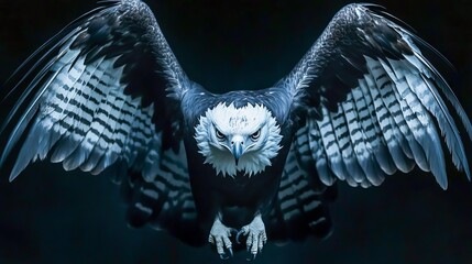 Harpy Eagle on a minimalistic background powerful wings intense gaze dramatic lighting detailed feathers regal presence centered composition