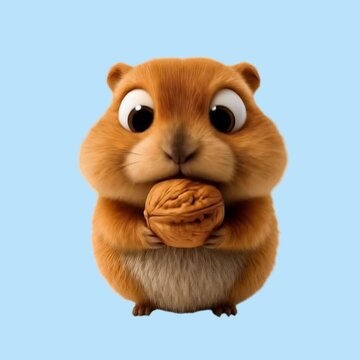 Cute squirrel holding nut animation isolated asset, transparent 4K video, alpha channel, ProRes 4444