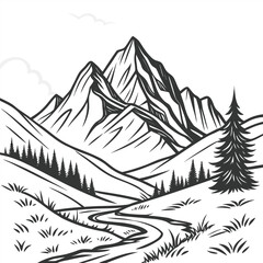 Obraz premium Black and White Hand Drawn Mountain Landscape Sketch 1