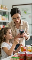 Mother and daughter shopping for groceries