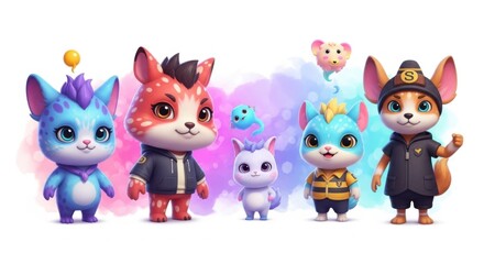 Obraz premium Adorable stylized cartoon animals in colorful studio setting