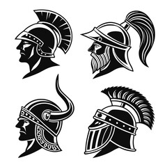 Ancient warrior helmets black silhouettes vector