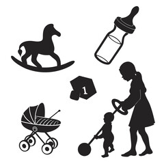 Baby toddler rocking horse stroller bottle and parent