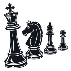 Black chess pieces king knight bishop pawn game strategy