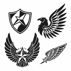 Obraz premium Black eagle shield and wing emblems wings star