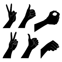 Black hand gesture silhouettes peace thumbs up ok fist