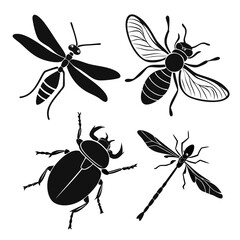 Black insect silhouettes on white background vector