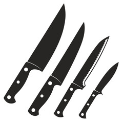 Black kitchen knife silhouettes varied sizes kitchen knives