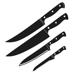 Black kitchen knives varied sizes cooking cutlery