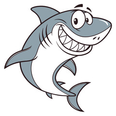 Naklejka premium Happy Cartoon Shark Gray White Background character