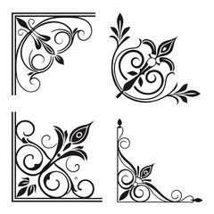 Black ornamental corner designs with floral elements