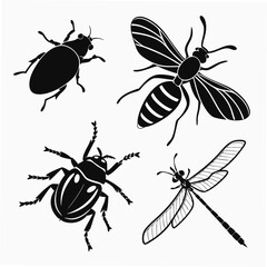 Black silhouette insects on white background vector