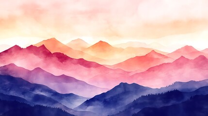 Colorful watercolor mountain range landscape