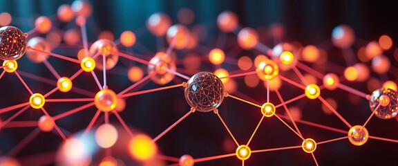 Interconnected glowing spheres forming a network, symbolizing collaboration and connectivity,  innovation,  power