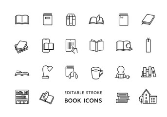 本・読書にまつわるアイコンセット（モノクロ）