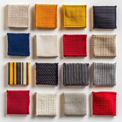 Highcontrast fabric swatches arranged in a dynamic modern grid square stylish and isolated