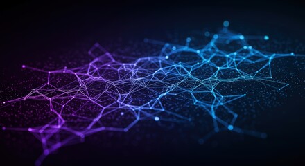 Obraz premium Abstract Network of Interconnected Lines and Nodes in Shades of Blue and Purple, Modern Technological Network Connection with Intertwined Purple and Blue Lines