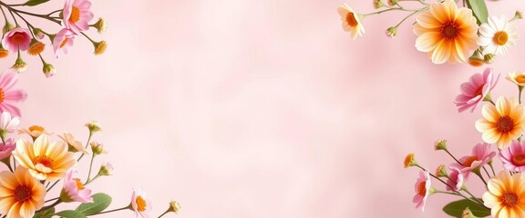 Pastel floral frame with soft, blurred background, ample copy space,  spring,   pretty background