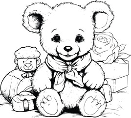 elephant with teddy bear coloring page for kids 