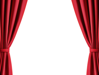 Opened elegant red theater curtains isolated on transparent background