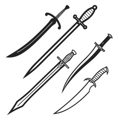 Diverse sword silhouettes black and white weapon medieval