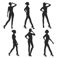 Elegant female silhouettes in various poses fashion