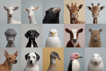 create stunning collection of portraits featuring top  animals against minimalist background with beautiful