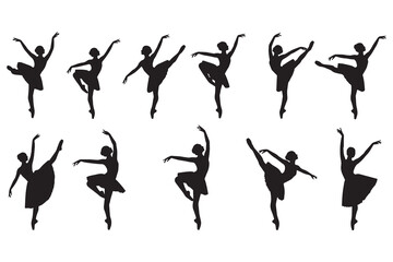 Elegant Ballet Dancer Silhouettes in Various Poses