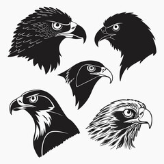 Five black eagle heads detailed outlines hawk falcon